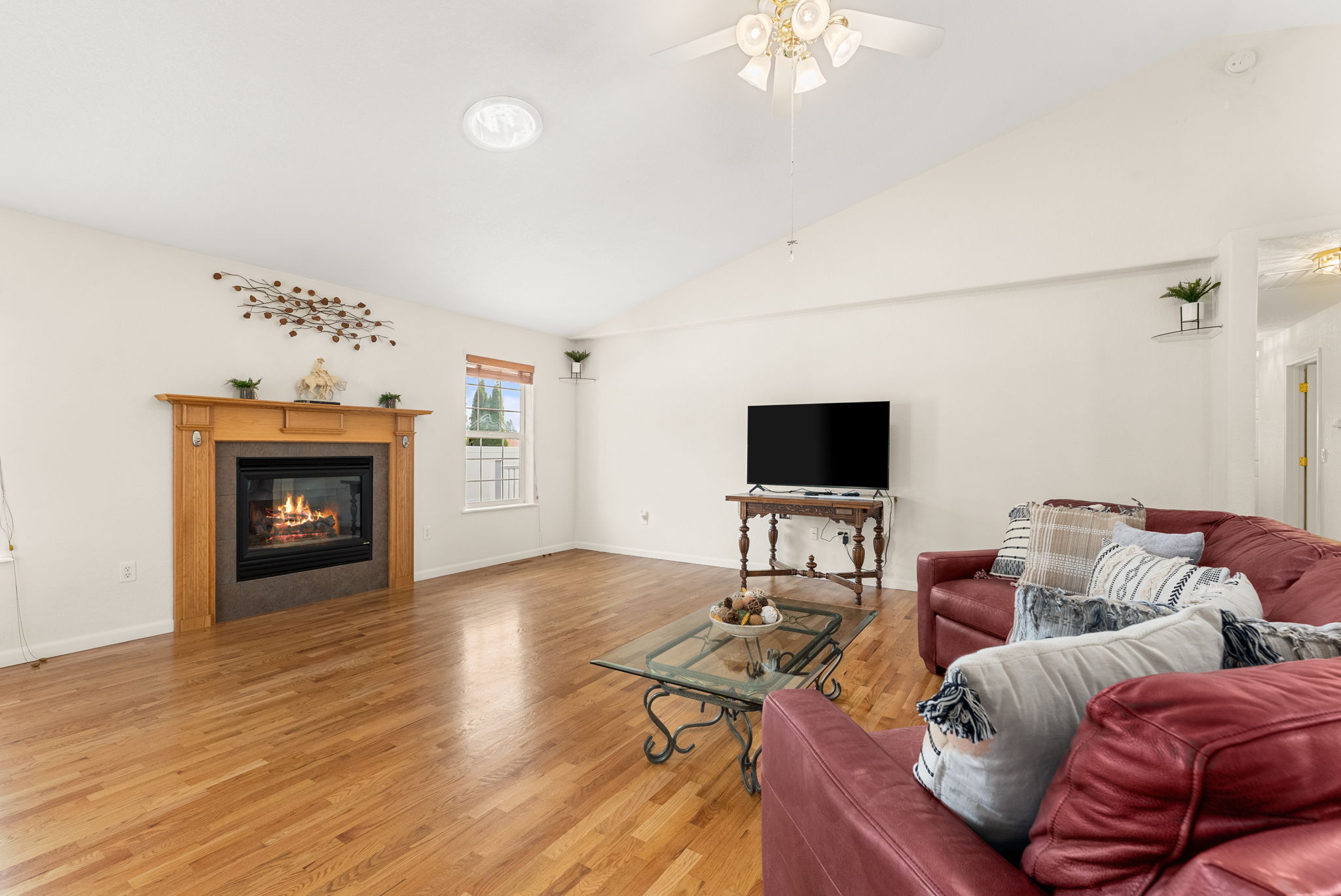 Gas fireplace adds warmth and comfort to the living room