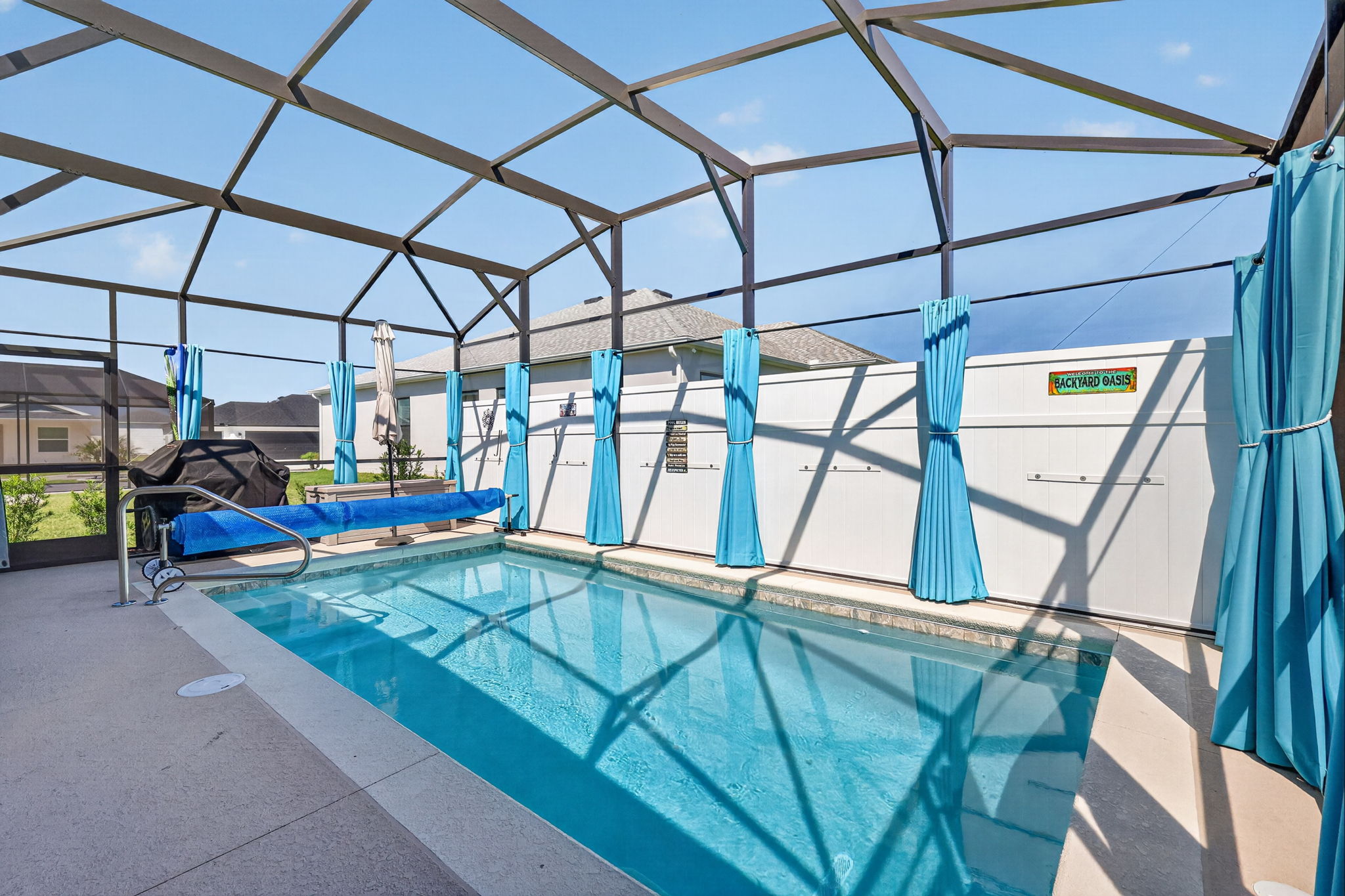 Swimming Pool with PRIVACY Fence and Curtains
