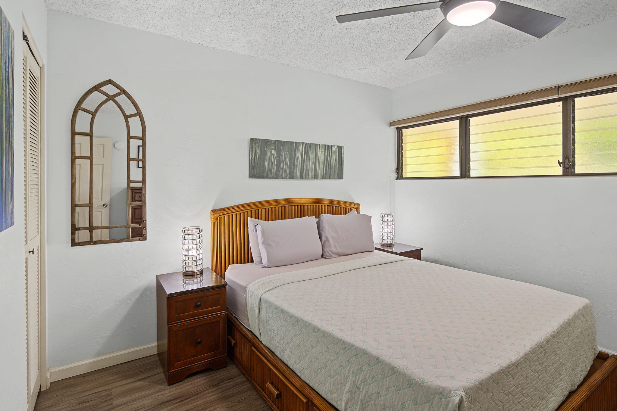 Queen-sized bed in the bedroom plus a comfortable sleeper-sofa in the living room.