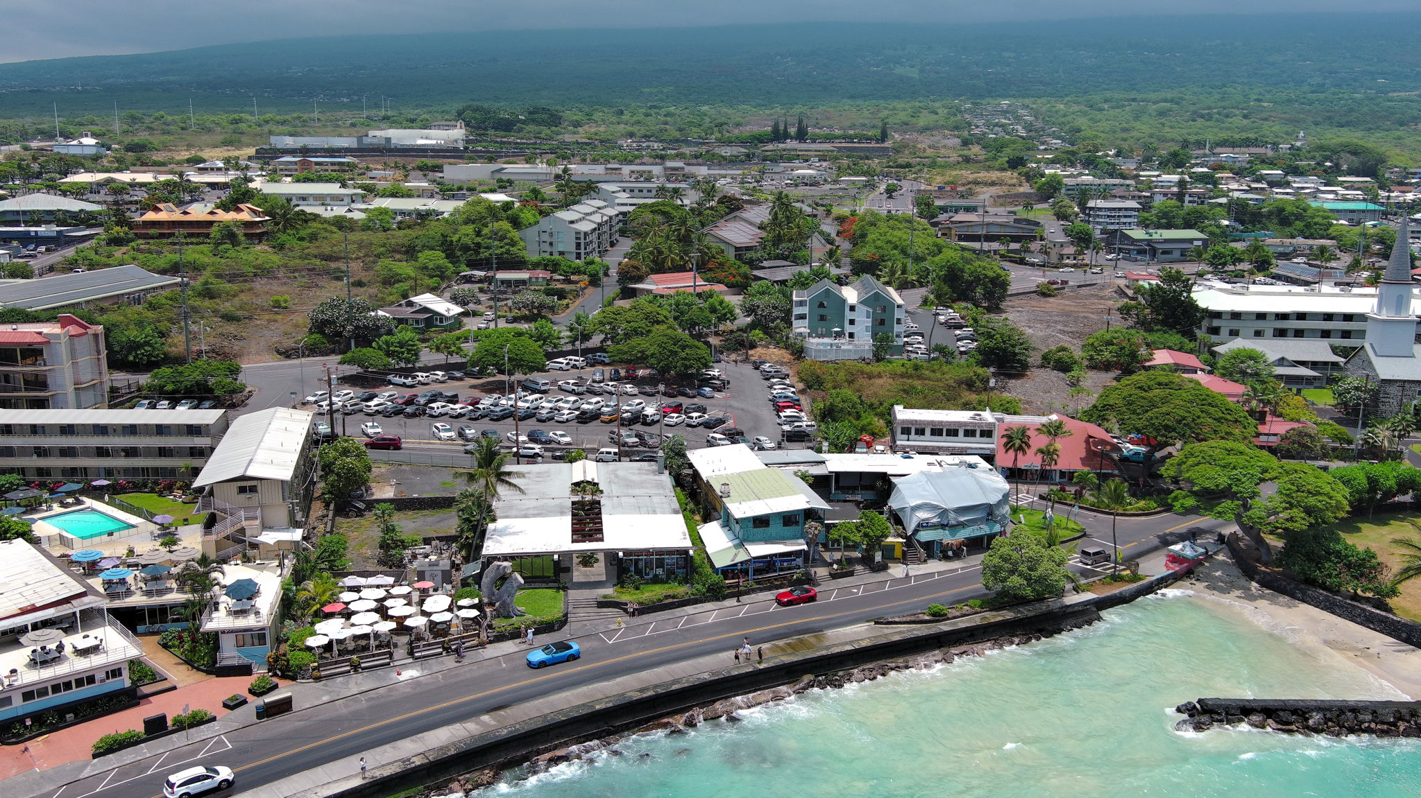 Aerial view looking east showing Kalanikai condos and nearby Ali'i Drive and Kailua Bay.
