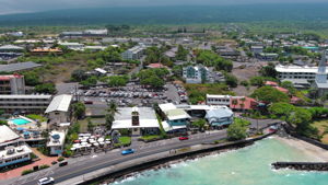 Aerial view looking east showing Kalanikai condos and nearby Ali'i Drive and Kailua Bay.