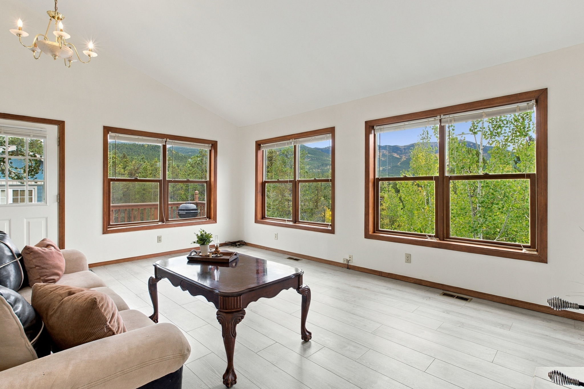 Bright Family Room with Wood Burning Stove