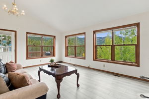 Bright Family Room with Wood Burning Stove