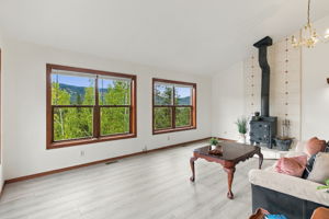 Bright Family Room with Wood Burning Stove