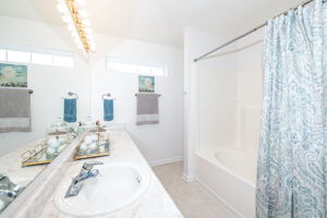 Double bowl vanity with additional cabinet & counter space, PLUS Garden Tub/Shower Combo & Linen Closet