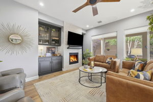 Family Room with Gas Fireplace, Built In Bar