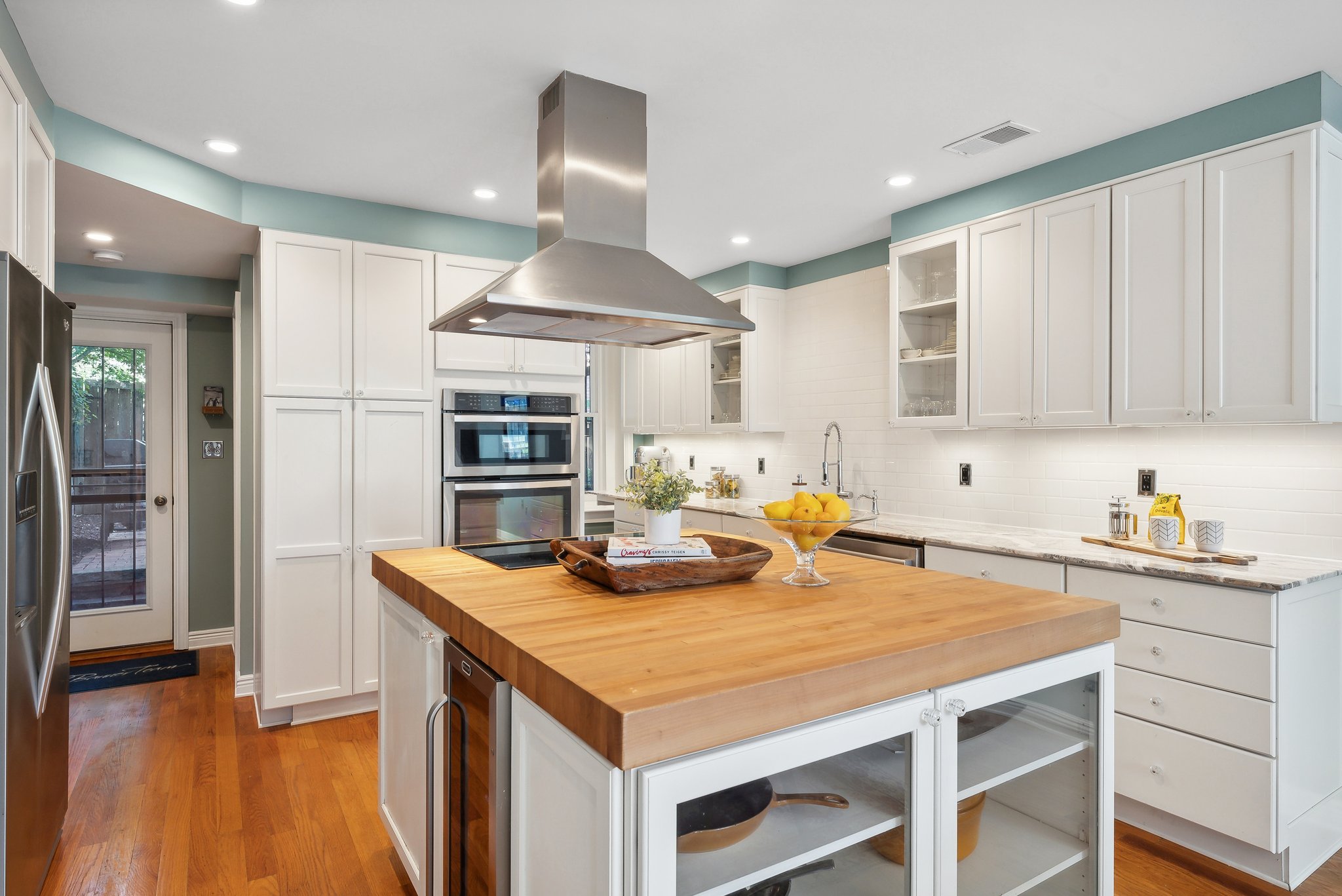 Island w/ Butcher Block Top and Built-in Bev Fridge