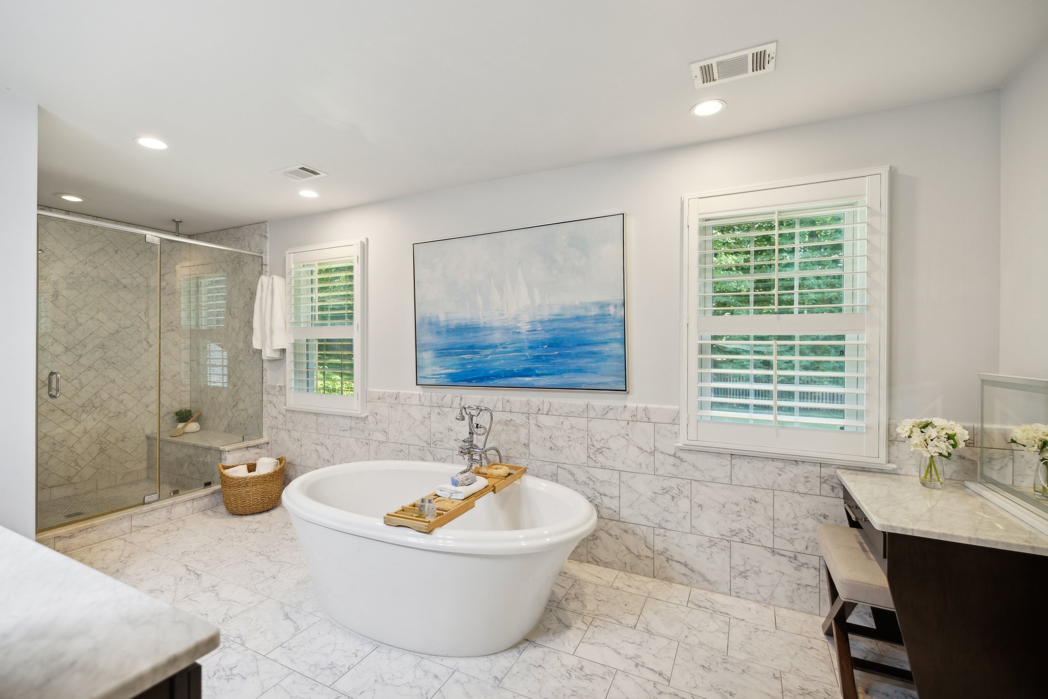 Primary Bathroom with Soaking tub and Make-up Vanity