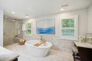 Primary Bathroom with Soaking tub and Make-up Vanity