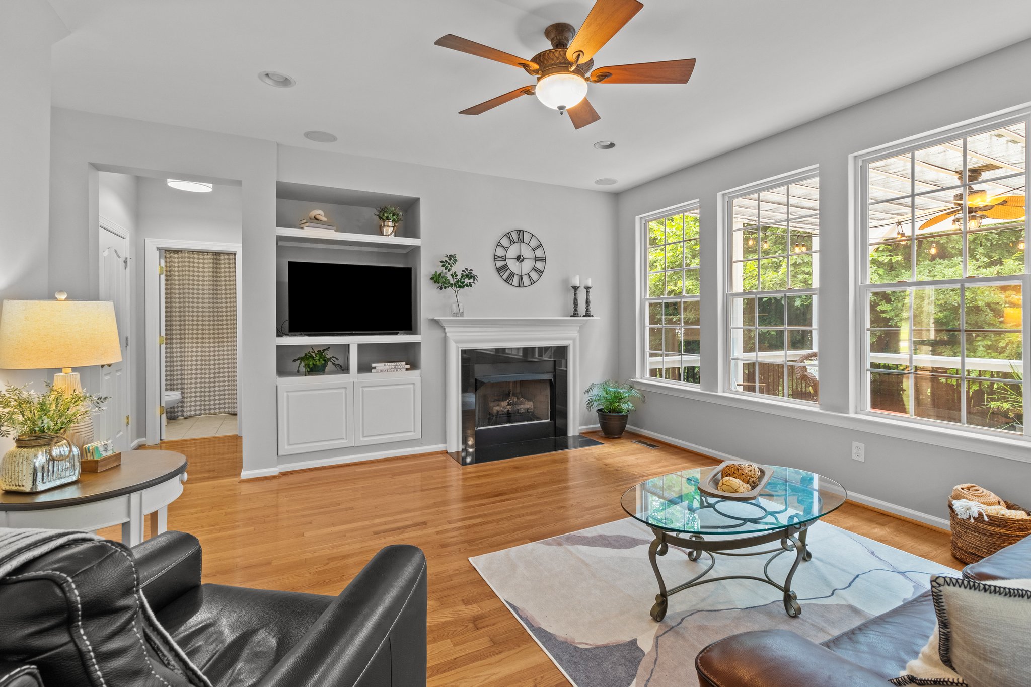 Lots of natural light infuses this family room