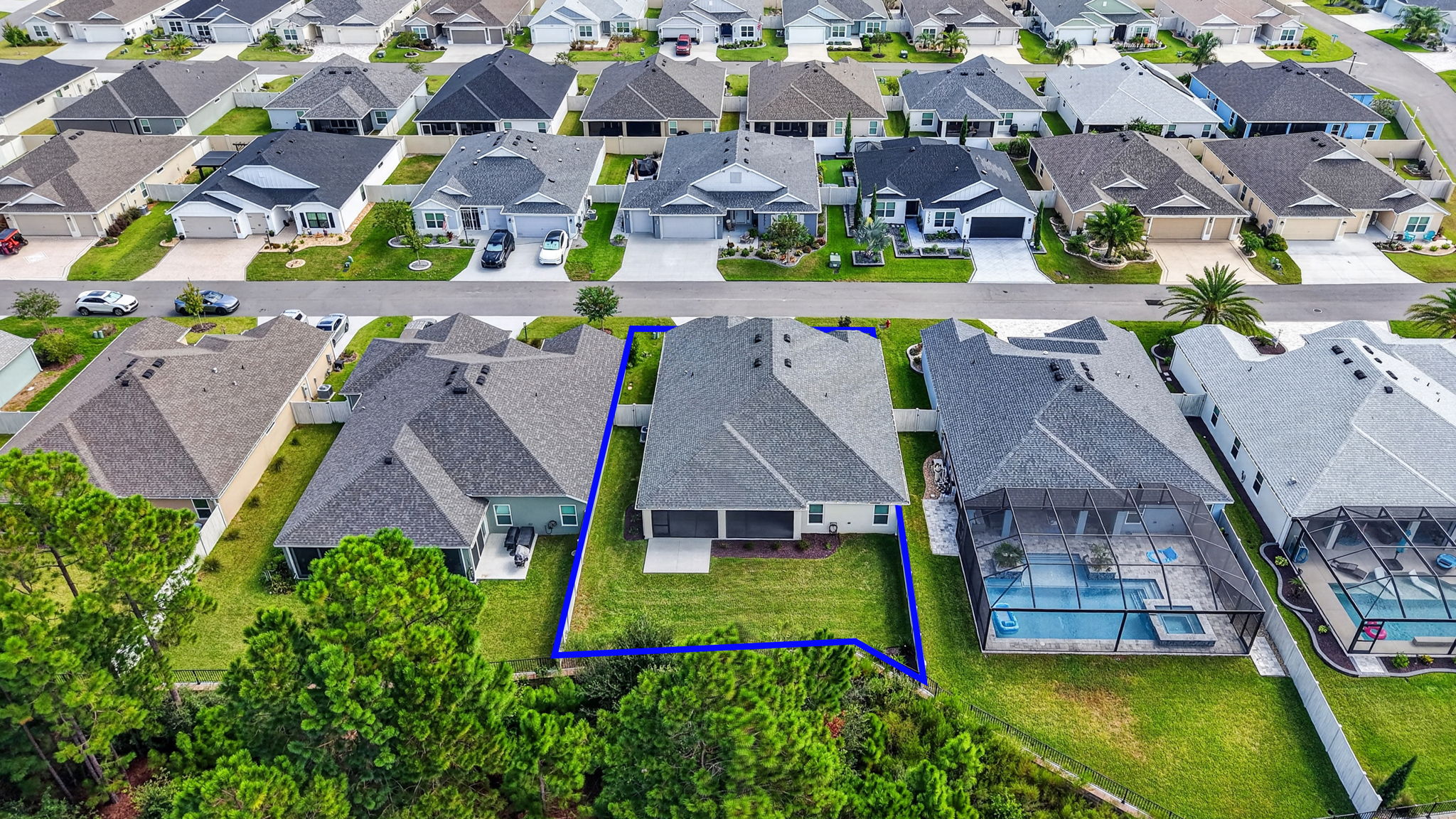 Aerial Rear Elevation with with Property Lines, Fully Fenced Yard, and ROOM FOR a POOL!