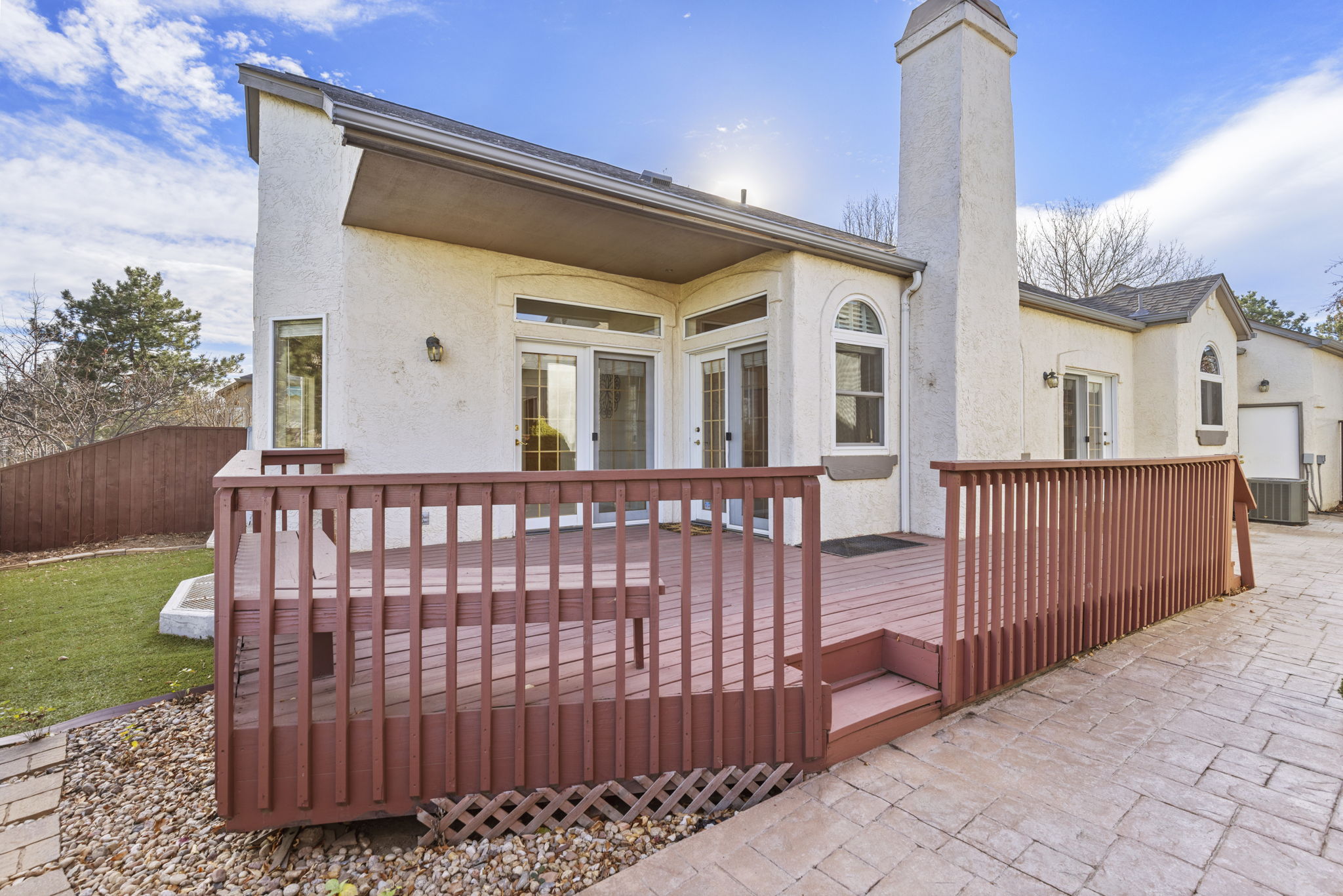 Large deck and patio with picturesque golf course views