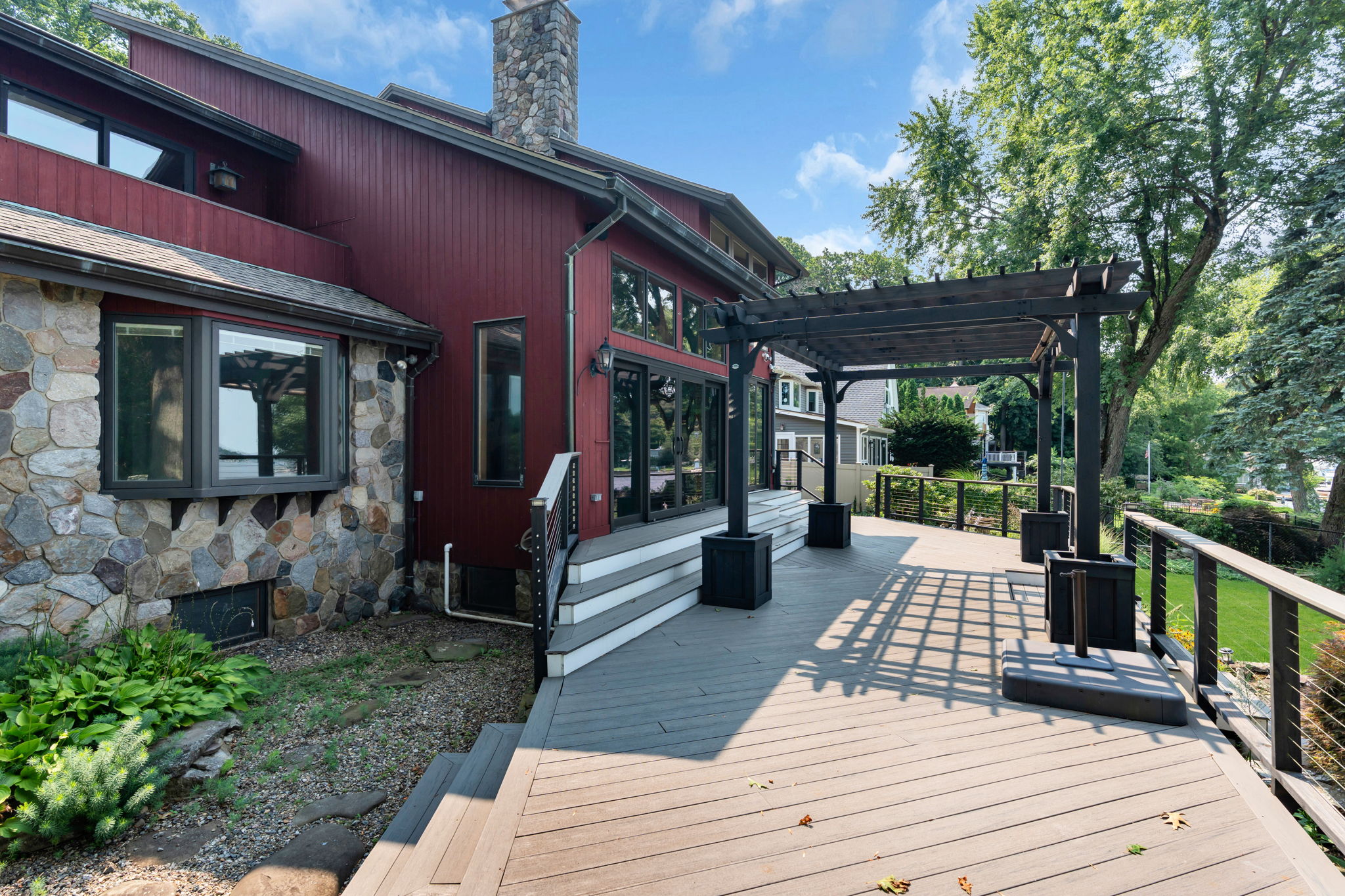 New pergola with custom roll down awnings