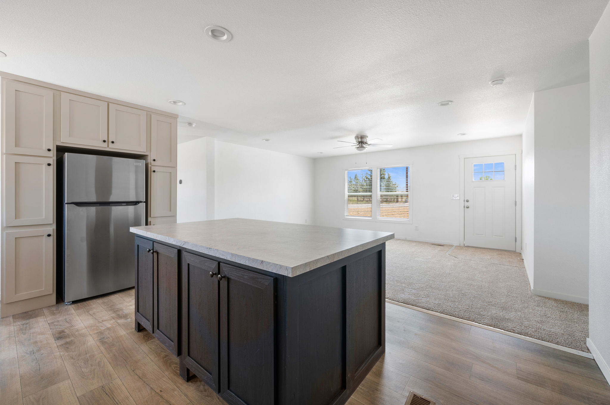 Kitchen Island and Living Room