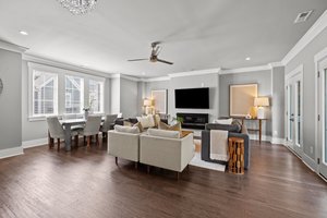 Striking Symmetry From the Alcoves That Frame the Gas Fireplace.