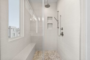 Walk in Shower with Rain Head and Hand Held Spray.