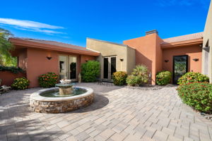 Courtyard with fire bowl water fountain