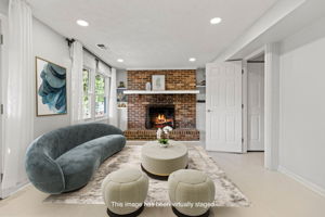 Lower-Level Family Room with wood burning fireplace
