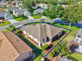 Aerial Rear and Side Elevation with Property Lines and Large Corner Lot with ROOM FOR A POOL!