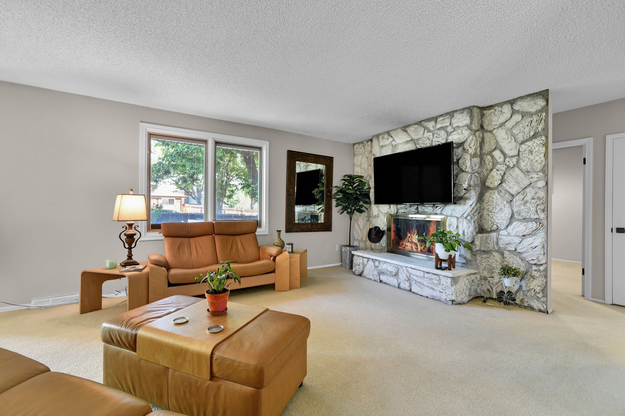Family Room Area with Gas Fireplace & Mounted TV