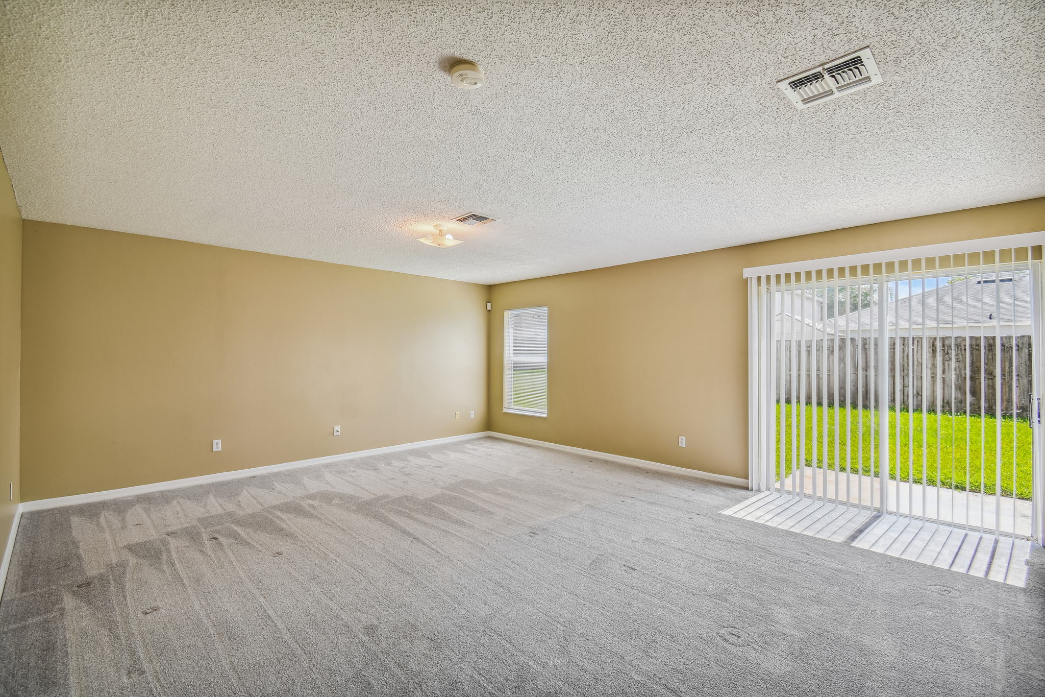 Family room with backyard view