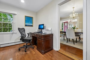 A dedicated workspace tucked in a corner of the family room  - close enough to stay connected to family life, but just removed enough for Zoom calls, homework sessions, bill paying, recipe searching, fantasy football management, and finally answering those emails.