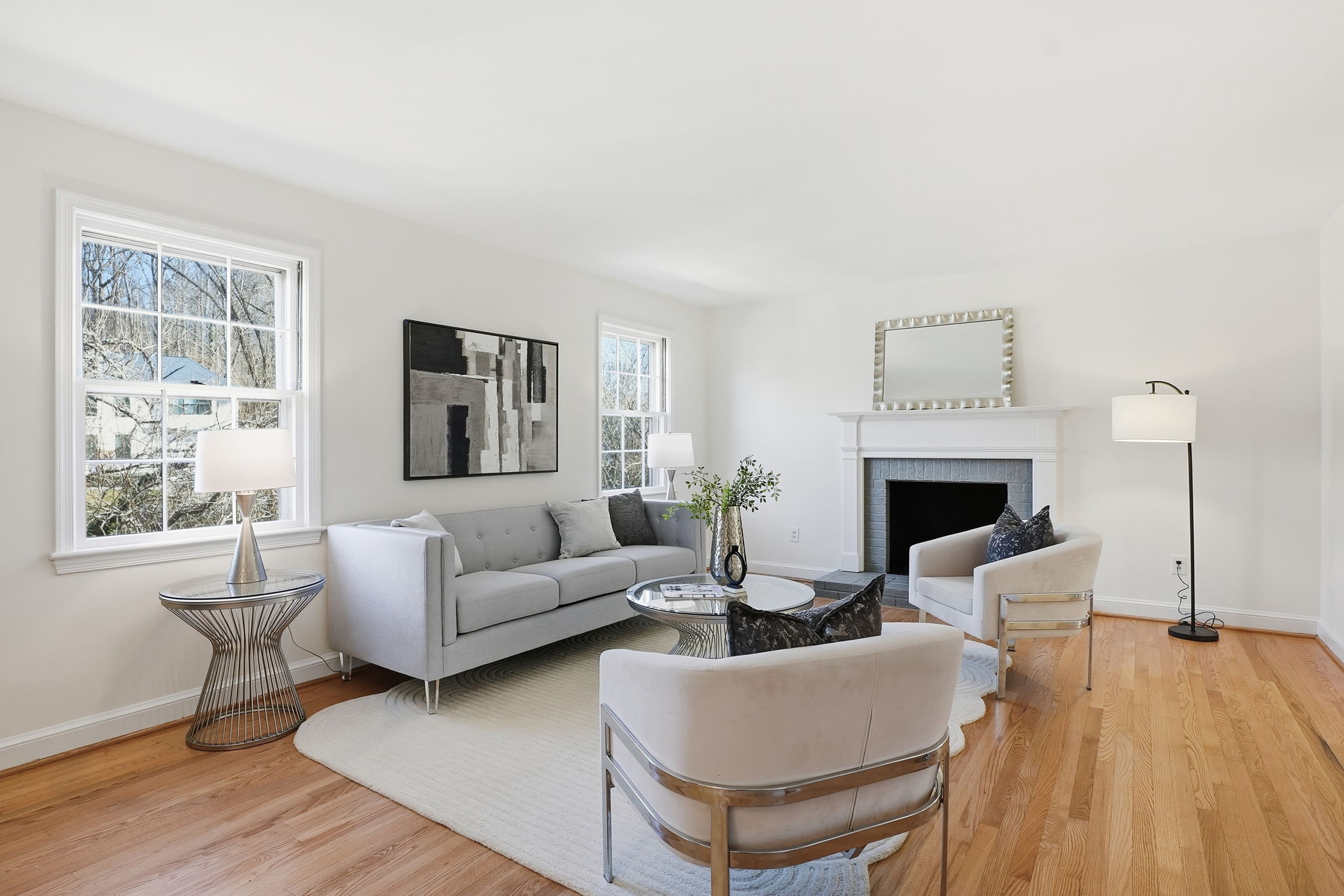 Living Room with Wood Burning Fireplace