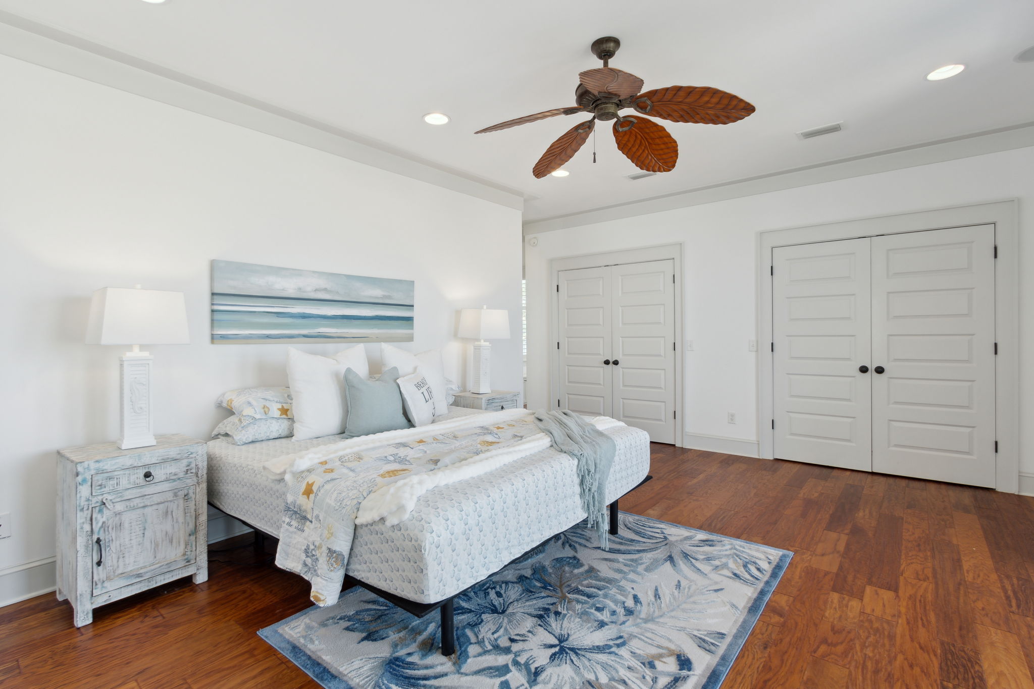 The spacious master suite fits king-sized furniture, dressers, and boasts two large closets plus an ensuite bath.