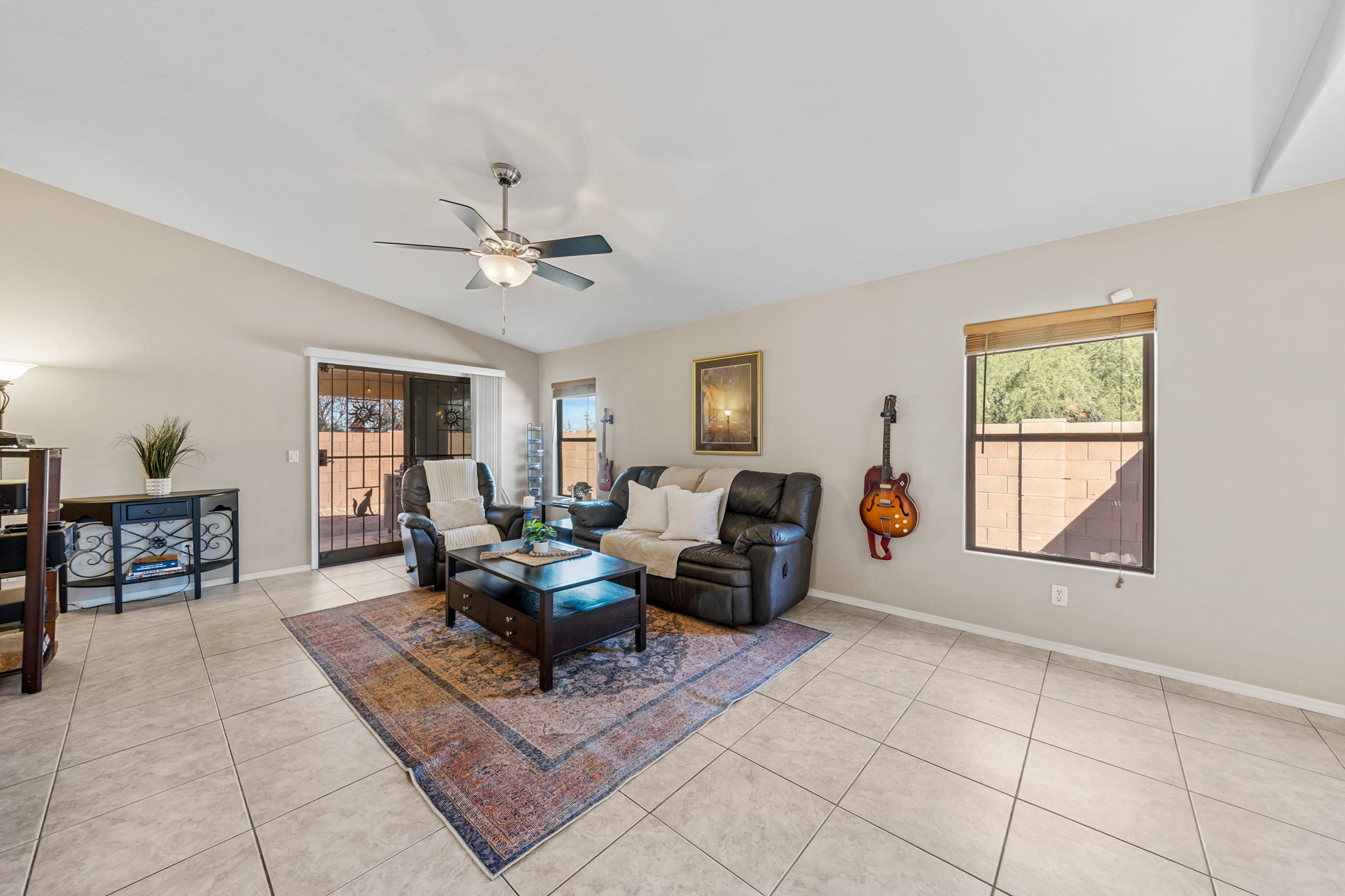 Living Room with sliding doors to the covered back patio