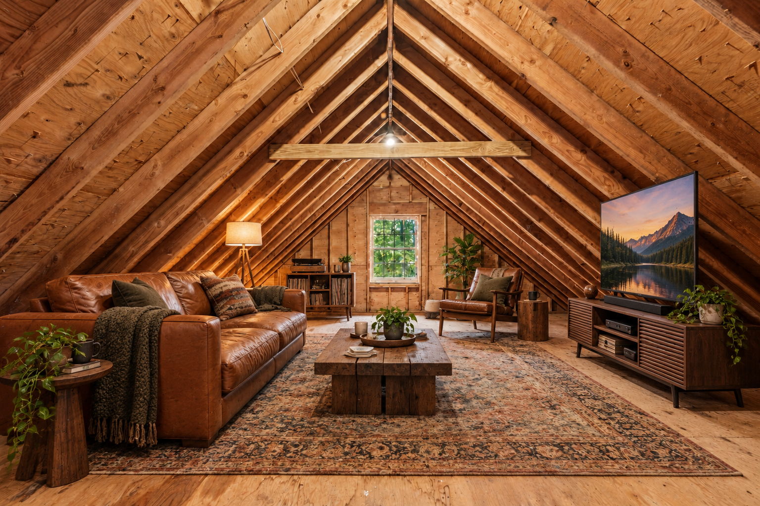 Imagine a lounge for music, conversation and a comfortable evening away from the main house. Virtually staged; the garage loft is unfinished.