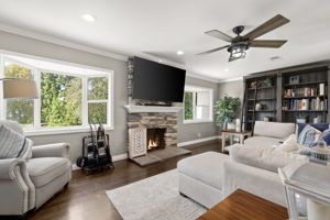 Featured Fireplace and Bay Windows