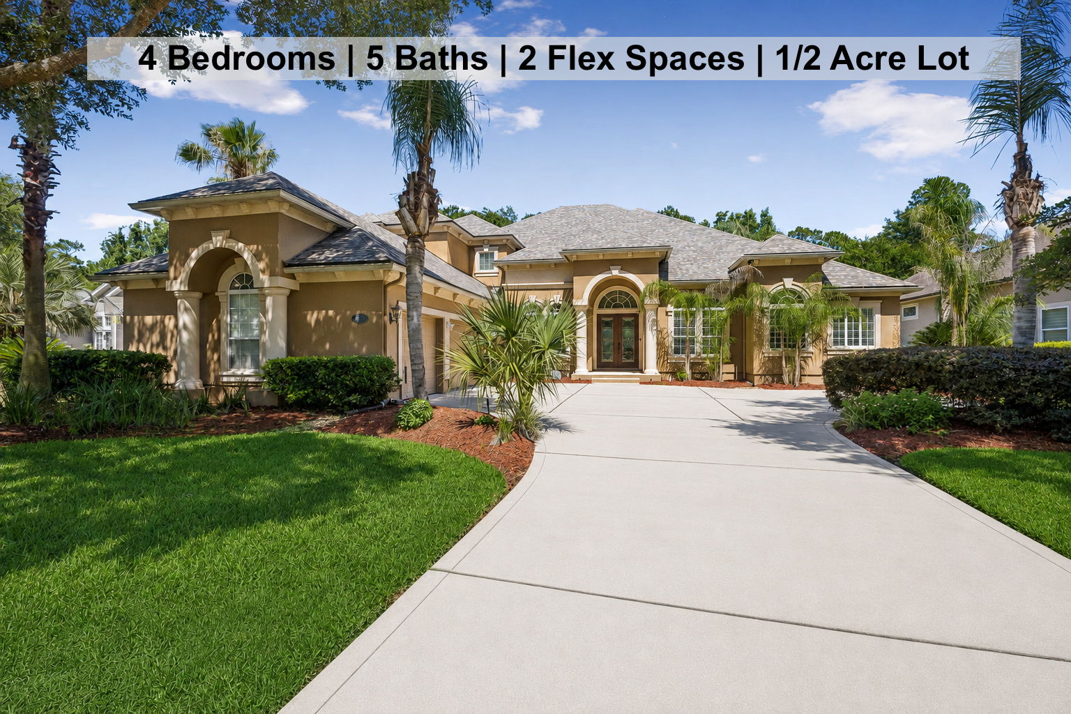... with generous scale, a half-acre setting, 4 bedrooms, 5 baths, and two flex spaces designed for real everyday living.