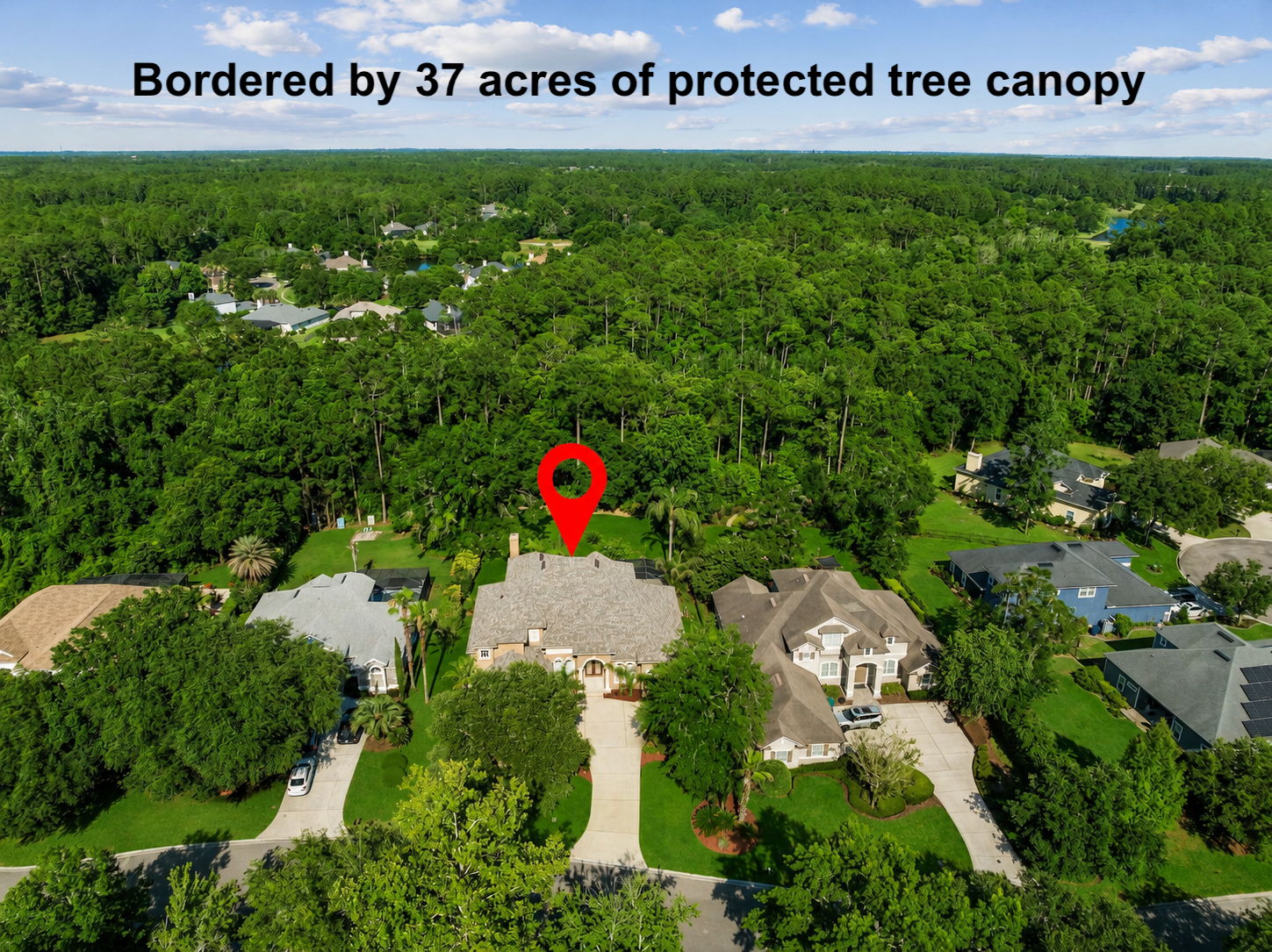 ... privately bordered by 37 acres of protected tree canopy