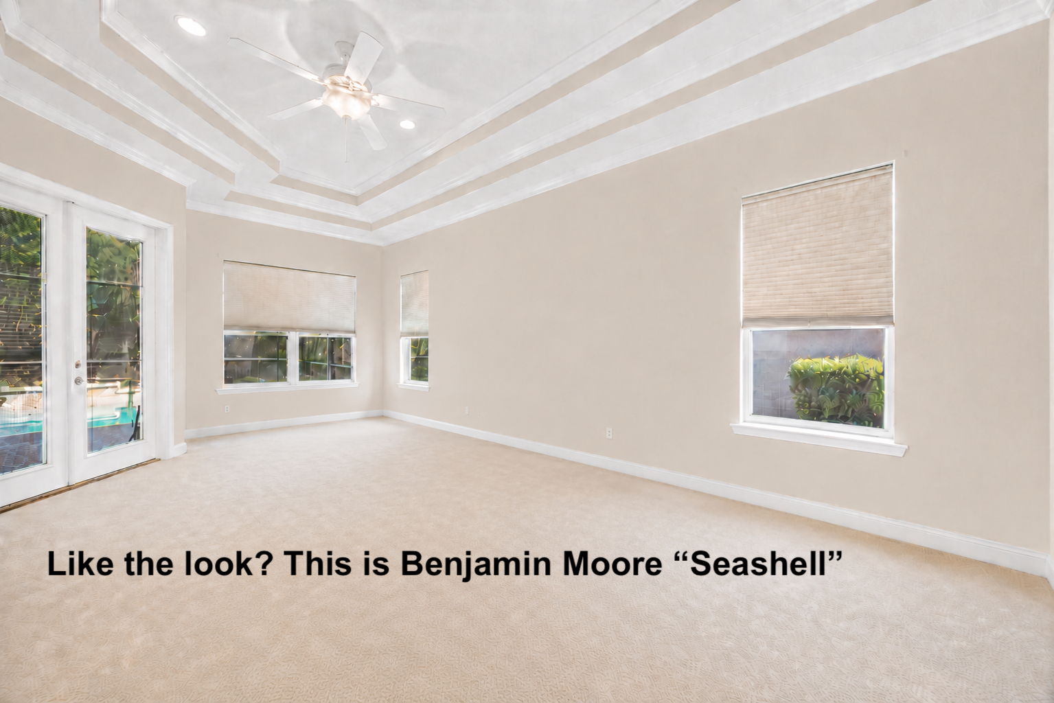 … with a fresh neutral palette (virtual) showing how easily the room can take on a softer, more subtle feel ...
