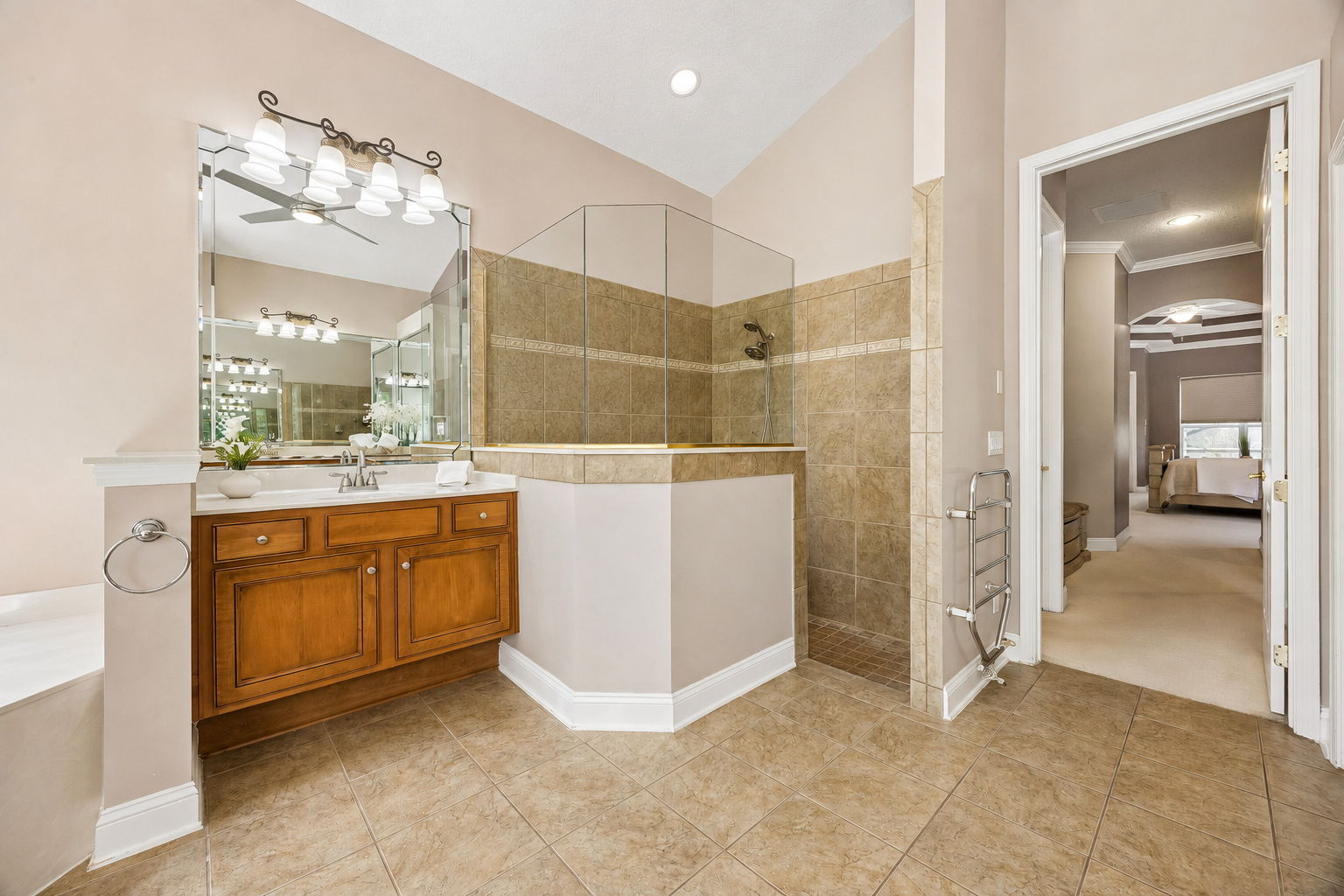 … set beneath vaulted ceilings that add height and light