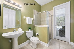 … with a full shower, exterior access, and a layout designed to support long days by the pool.