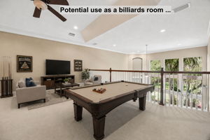 … shown here as a potential billiards room (virtual), with open sightlines over the main living area below