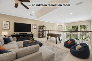 … or reimagined (virtual) as a kid and teen recreation room with plenty of space to gather, play, and unwind.