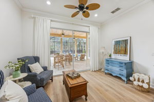 ... it offers peaceful views of the pool and private backyard beyond