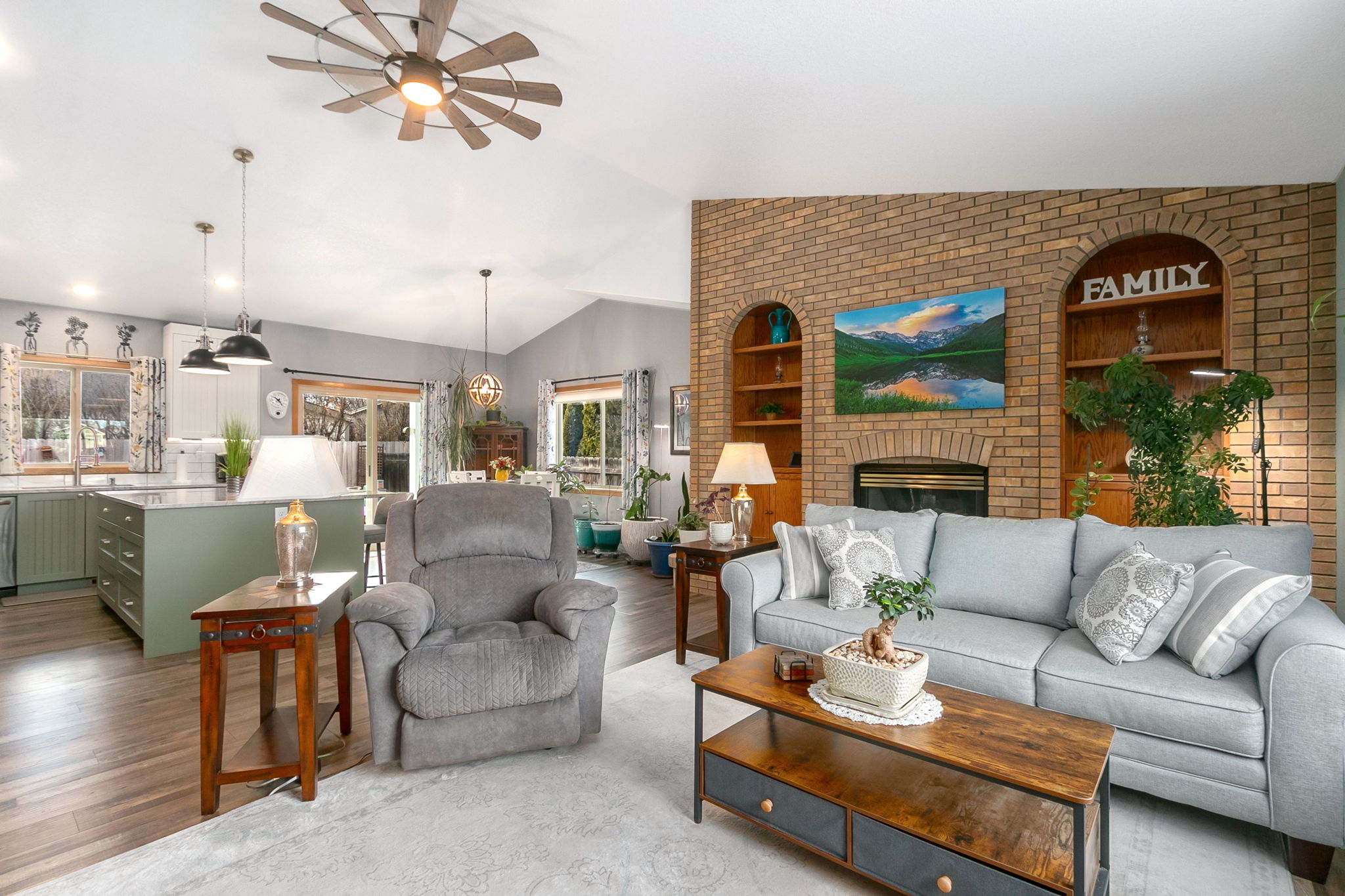 The open floor plan is filled with natural light