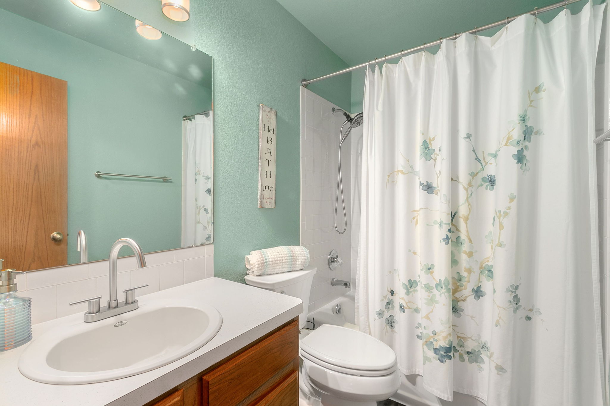 Full secondary bathroom on main floor with new sink, faucet, and toilet