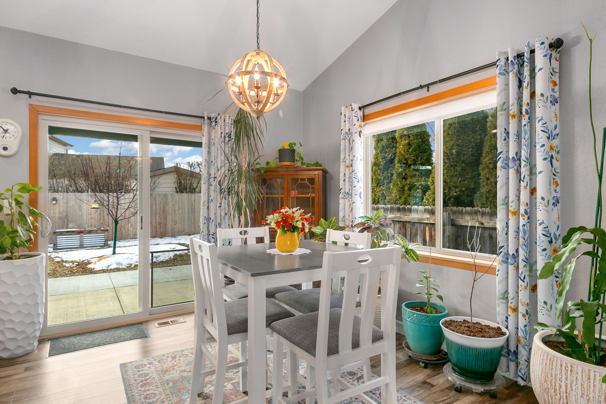 So much natural light in the dining area