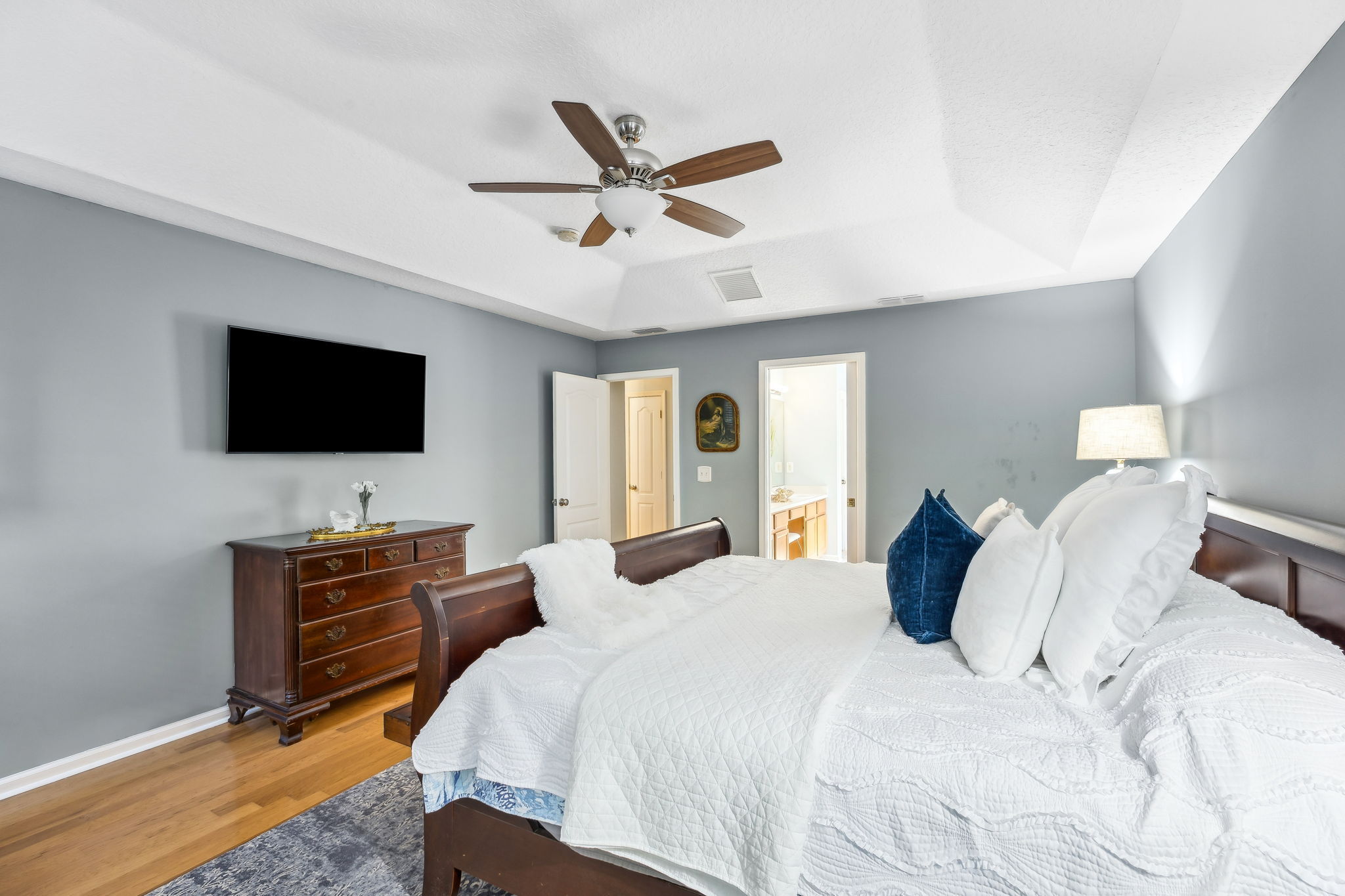 ... generous in size, it easily fits a king bed, dressers and seating.