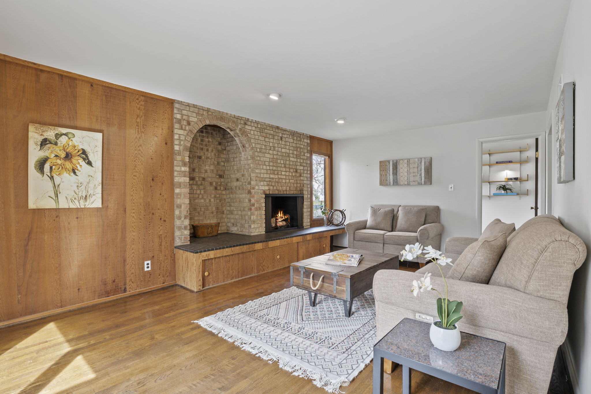 Family Room with Woodburning Fireplace