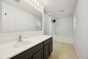 Large vanity with abundant storage.