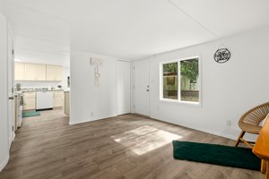 Cozy and bright with natural light shining through.