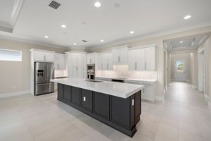 Bright, open kitchen with oversized island
