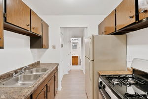 Efficient galley kitchen, very organized and functional