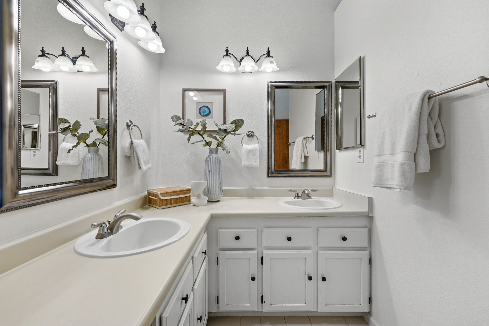 Primary Bathroom with Dual Vanities, Lots of Counter Space and New Paint