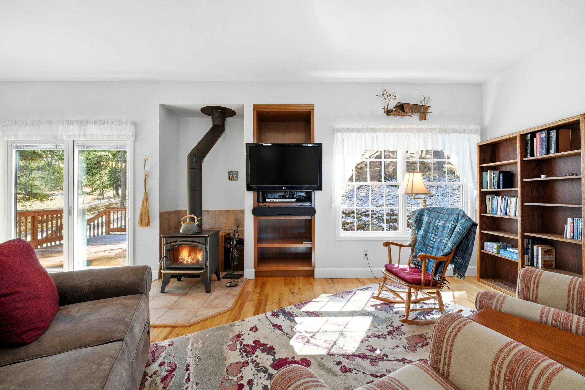 Wood-Burning Stove in Family Room